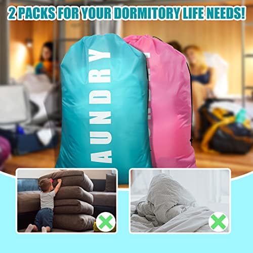 2 Pack Upgrade Extra Large Travel Laundry Bag with Drawstring,24" x 36" Durable Rip-Stop Dirty Clothes Shoulder Bag for Travel, Bathroom Home or Dormitory (Blue Pink) - Image 5