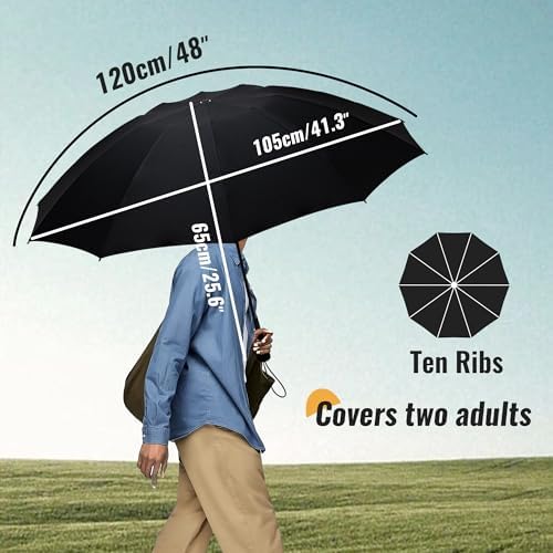 Travel Windproof Strong Compact Umbrella - 10 Ribs Portable Umbrella for Men and Women - Inverted Folding Automatic Umbrellas for Wind and Rain, 210T Fabric 105cm Span - Image 2