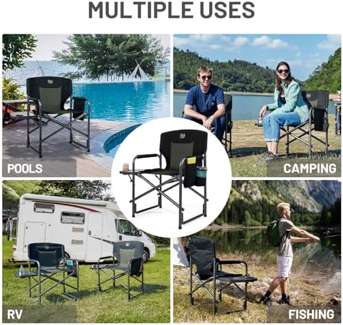 TIMBER RIDGE Camping Chair Heavy Duty 180kg Capacity, Directors Chair Folding Aluminum with Side Table, Portable for Outdoor Festival BBQs Black - Image 7