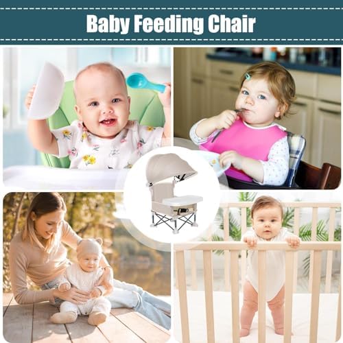 Baby Folding Dining Chair with Canopy and Removable Tray, Portable Baby Travel Seat Booster Toddler Dining Seat for Indoor Outdoor Camping Beach Lawn - Image 7