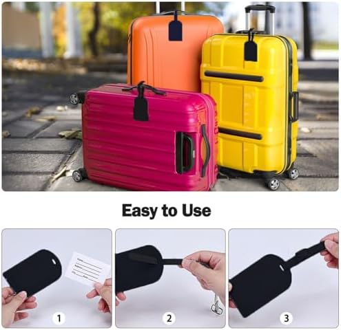 Luggage Tags, 6 Pcs Leather Suitcase Labels Travel Luggage Tag with Name ID Card Baggage Labels Tags for Luggage Bags Backpacks Cruise Waterproof Travel Accessories(Black) - Image 5