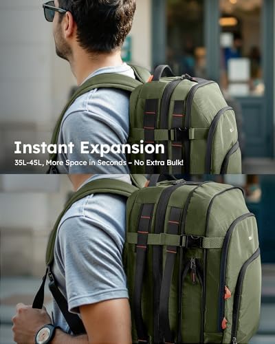 Tolaccea 35-45L Travel Laptop Backpack, Carry On Backpacks,Travel Rucksack Cabin Size, TSA Friendly Flight Approved Hand Luggage Backpacks Fit 15.6 Inch Laptop, Business Rucksack (Army Green) - Image 2