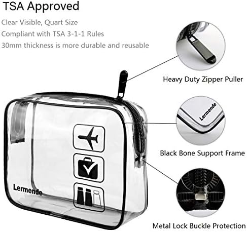 2pcs/Pack Lermende Clear Toiletry Bag TSA Approved Travel Carry On Airport Airline Compliant Bag Quart Sized 3-1-1 Kit Luggage Pouch (Black) - Image 3