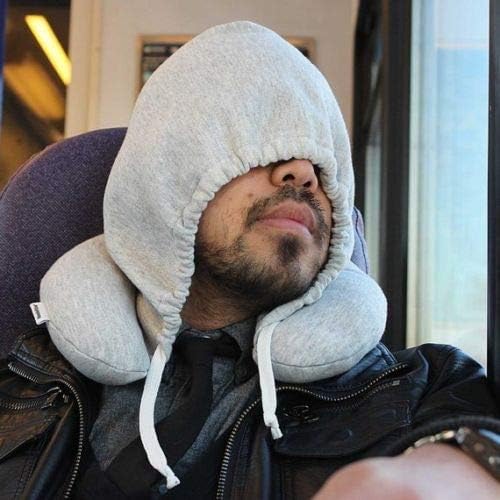 Globe Trek Soft Comfortable Hooded Neck Travel Pillow U Shape Airplane Neck Support Cushion with Hoodie - Image 3