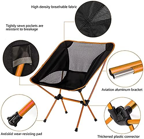 Portable Folding Camping Chair, Compact Collapsible Backpacking Chair Beach Chair with Carry Bag for Outdoor Hiking Fishing Picnic (Orange) - Image 5