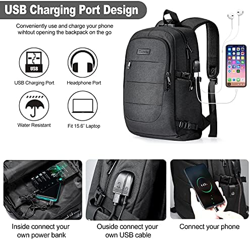 Tzowla Laptop Travel Backpack Mens Womens Water Resistant Anti-Theft Bag with USB Charging Port and Lock 15.6 Inch Computer Business Backpacks for School Work College Gift,Casual Daypack-Black - Image 2