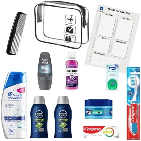Travel Toiletries Set For Men - Mini Toiletries Travel Kit With Travel Size Essentials, Airport Approved Liquids And Clear Travel Bag With Travel Man Checklist - Image 2