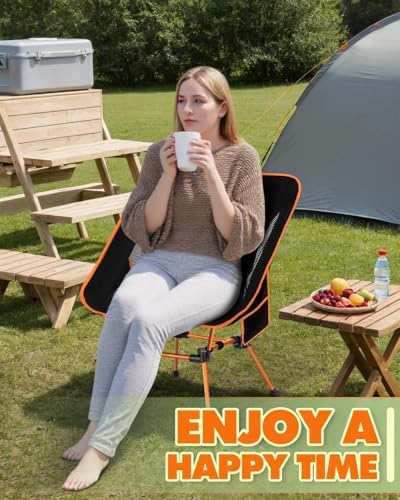 Ultra Lightweight Camping Chair for Adults, Portable Camping Chairs with Pocket & Carry Bag, Compact Heavy Duty Folding Chairs for Travel, Backpacking, Hiking, Picnics, Fishing (Orange) - Image 7