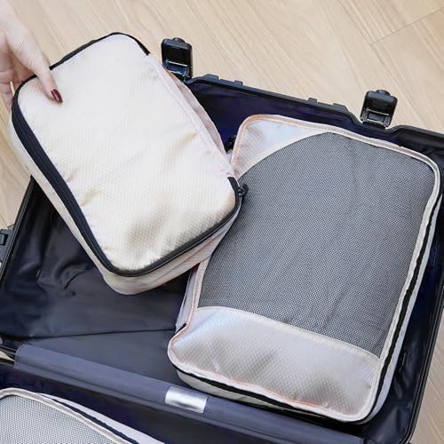 8 Set Packing Cubes for Travel Women Men Kids, Mesh Suitcase Organizer Bags Set for Luggage, 4 Sizes Extra Large, Large, Medium, Small, Travel Camping Essentials Accessories, Beige - Image 7