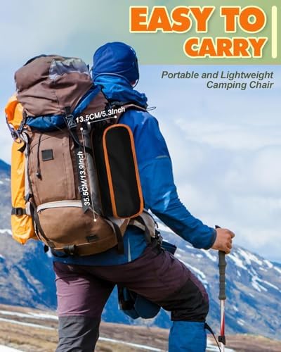 Ultra Lightweight Camping Chair for Adults, Portable Camping Chairs with Pocket & Carry Bag, Compact Heavy Duty Folding Chairs for Travel, Backpacking, Hiking, Picnics, Fishing (Orange) - Image 5
