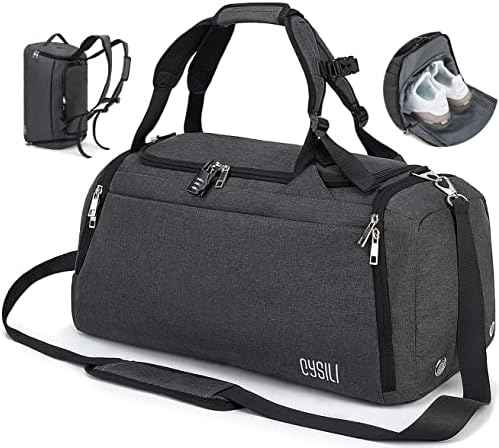 Sports Duffle Bag with Shoes Compartment and Wet Pocket, 42L Waterproof Gym Bag for Men and Women, Durable Travel Duffel Bag with Shoulder Strap and Combination Lock