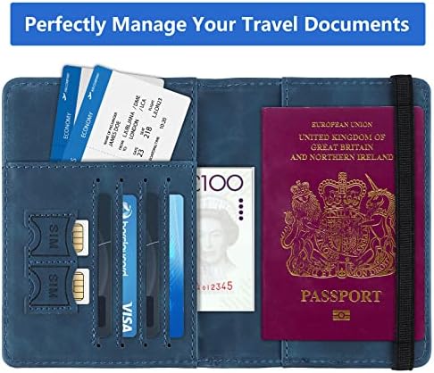 Cooja Passport Holder Cover Travel Wallet Organiser, Passport Case with RFID Blocking, PU Leather Travel Document Holder for Men&Women Travel Accessories (Blue) - Image 6