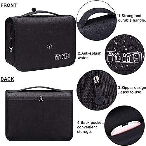 Portable Hanging Travel Toiletry Bag for Men and Womens Waterproof Bathrooom Shower Bag Multifunctional Cosmetic Makeup Organzier (Black) - Image 7