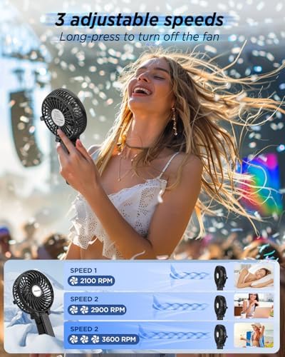 EasyAcc Handheld Fan Portable USB Fan 3 Speeds [Lifetime Service] 180° Foldable Powered Personal Mini Electric Fan With Rechargeable Battery Folding Adjustable Speeds Fan Home Travel Outdoor Black - Image 4