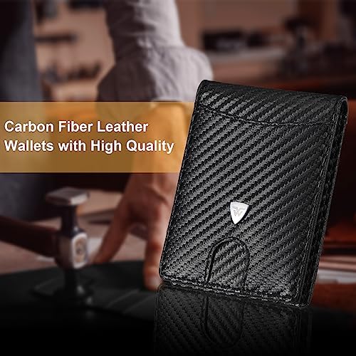 Wallets Mens Slim RFID Blocking Carbon Fiber Leather Wallets for Men UK with up to 12 Credit Card Slots, Strong Money Clip, Minimalist Bi-Fold Mens Wallets with Gift Box - Black - Image 5
