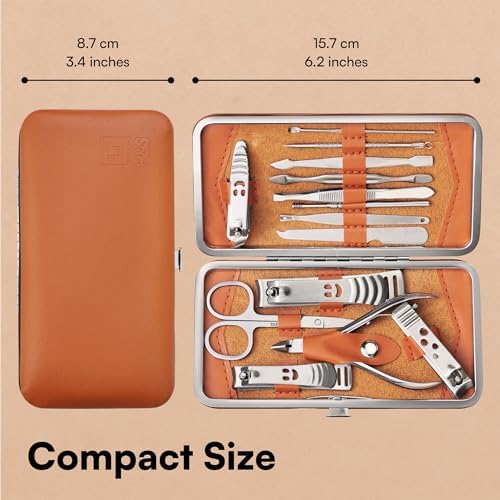 H&S Manicure Set for Women & Men - Manicure & Pedicure tools & Accessories - 14 pcs - Stainless Steel Nail Clippers Set & Cuticle Remover - Cutter Trimming Grooming Tools - w/Leather Case - Nail Kit - Image 8