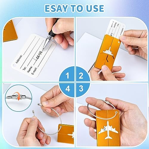 5 Pcs Luggage Tags, Aluminium Suitcase Tags with Steel Loop and Waterproof Name ID Card for Travel Bag, Checked Luggage, Suitcases, Laptop Bags, Backpacks (7.5 x 4.5 cm, 5 Colours) - Image 7