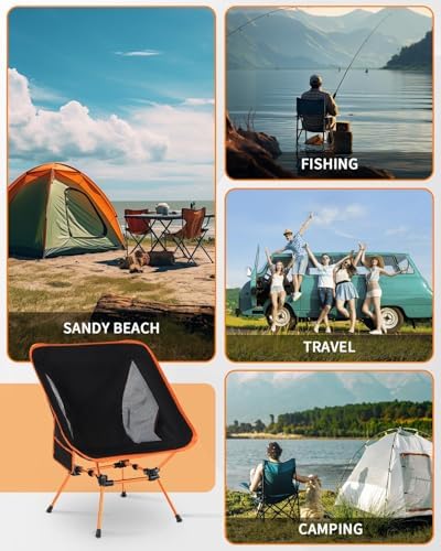 Ultralight Folding Camping Chairs, Compact Folding Chairs with Both Side Breathable Mesh & Side Pocket, Backpack, Aluminum Bracket, for Outdoor Camping, Travel, 150KG Load Capacity - Image 6