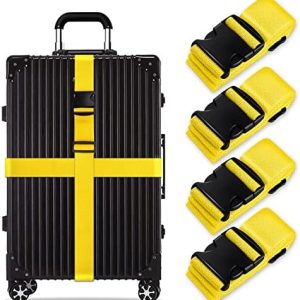 Luggage Suitcase Straps Set, Travel Accessories Thickened Luggage Belt with Quick Release Buckle, Adjustable Black Travel Luggage Straps for Suitcase Baggage (Yellow, 4 PCS Set)