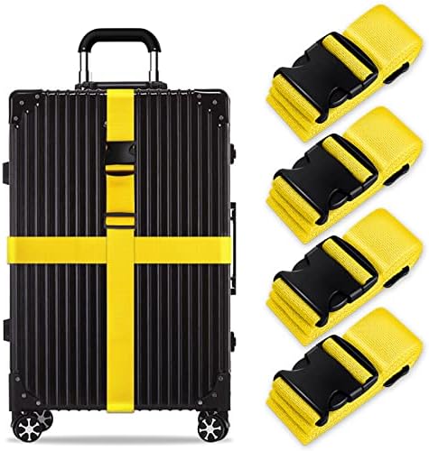 Luggage Suitcase Straps Set, Travel Accessories Thickened Luggage Belt with Quick Release Buckle, Adjustable Black Travel Luggage Straps for Suitcase Baggage (Yellow, 4 PCS Set)