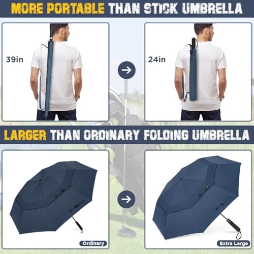 Golf Umbrella 62 inch - Umbrellas Windproof Strong Folding Umbrella Portable for Travel,Extra Large Compact Umbrella Double Canopy Vented for Men Women - Image 2