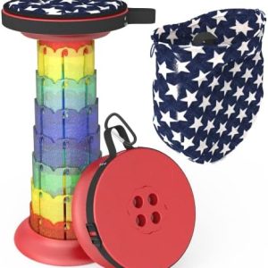 ALEVMOOM 20.4" Portable Folding Stool&Chair with Cushion and Bag with 440lbs Load Capacity Retractable Collapsible Foldable Telescopic Stool for Fishing Camping Hiking(Red Rainbow)