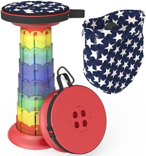 ALEVMOOM 20.4" Portable Folding Stool&Chair with Cushion and Bag with 440lbs Load Capacity Retractable Collapsible Foldable Telescopic Stool for Fishing Camping Hiking(Red Rainbow)