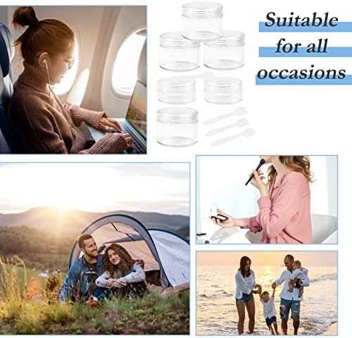6Pcs Travel Bottles Pots Sample Pots Mini Travel Pots for Toiletries 10ml 20ml Small Clear Travel Containers Jars Leakproof Round Empty Plastic Cosmetic Jars with Lids Spatulas for Cream Makeup - Image 7
