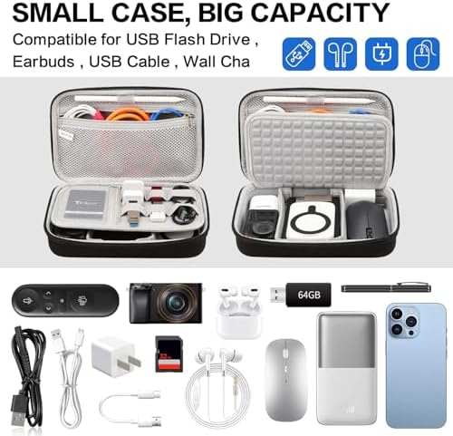Teskyer Travel Cable Organiser Bag, Hardshell, Waterproof, Better Protection, Large Capacity, Portable, Travel Essentials for Men and Women, 22 x 14 x 6.5 cm, Black - Image 3