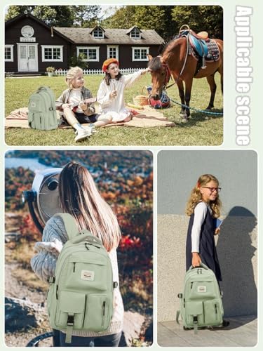 FIORETTO Lightweight School Backpack Womens, Cute School Bag for Teenager Girls, 14 Inch Laptop Rucksack Casual Daypack Backpack for Travel College Work Green - Image 8