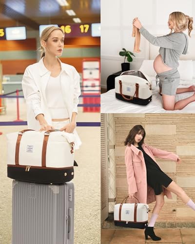LOVEVOOK Travel Bags for Women, Large Weekend Overnight Hospital Maternity Duffel Gym Waterproof Ladies Holdall Carry On Bag with Shoe Compartment & Toiletry Bag, Black & White - Image 7