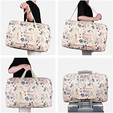 for Airlines Large Cabin Bag 56x45x25 Foldable Travel Duffel Bag Holdall Tote Carry on Luggage Overnight for Women and Men 40L (Beige Flamingo) - Image 4