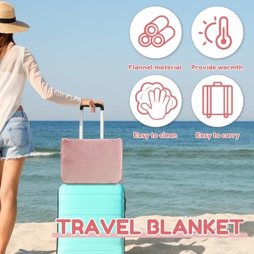 Travel Blanket and Pillow Set Soft Flannel Airplane Blanket Double Purpose Flight Blanket Portable Travel Throw Blanket Office Blanket with Fixed Belt Travel Essentials Gifts for Women, Men, Kids - Image 6