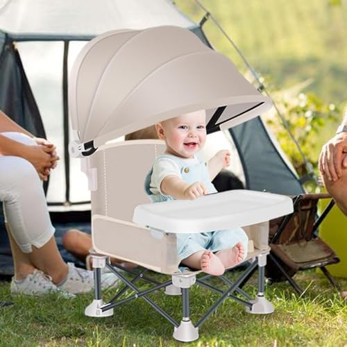 Baby Folding Dining Chair with Canopy and Removable Tray, Portable Baby Travel Seat Booster Toddler Dining Seat for Indoor Outdoor Camping Beach Lawn - Image 6