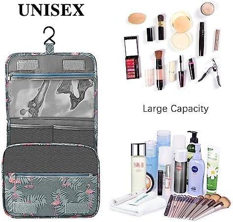 Hanging Toiletry Bag, Travel Wash Bag Womens Cosmetic Bag Waterproof Shaving Bag Toiletries, Shower Bathroom with Handle (Flamingo) - Image 6