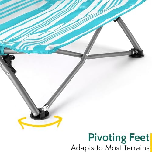 Trail Low Folding Beach Chair, Lightweight Portable Deck Sun Lounger Seat, Camping Festival Picnic Garden, Padded Armrests, Anti Sink Feet, Carry Bag with Strap (Blue Stripe) - Image 5