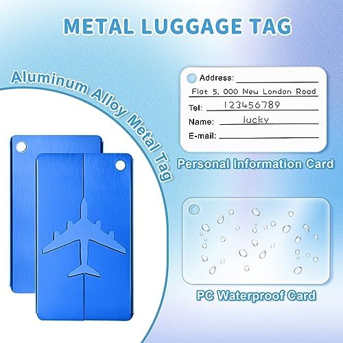5 Pcs Luggage Tags, Aluminium Suitcase Tags with Steel Loop and Waterproof Name ID Card for Travel Bag, Checked Luggage, Suitcases, Laptop Bags, Backpacks (7.5 x 4.5 cm, 5 Colours) - Image 4