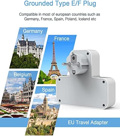 UK to European Plug Adapter, TESSAN Grounded Schuko European Plug Travel Adapter with 3 USB, UK to EU Euro Europe for Spain France Iceland Germany Greece Poland Type E F Adaptor - Image 3