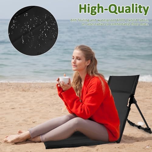 Folding Beach Chair Lightweight Camping Floor Chair with Storage Bag Portable Seats Low Beach Chair Fold up Chair Sun Lounger Back Chair for Fishing Barbecues Hiking Traveling Outside Activities - Image 7