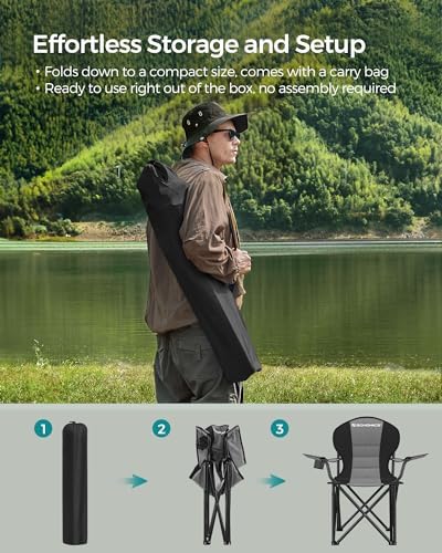 SONGMICS Foldable Camping Chair, with Comfortable Sponge Seat, Cup Holder, Heavy Duty Structure, Max Load Capacity 250 kg - Image 7