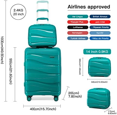 Kono Luggage Sets of 2 Piece Lightweight Polypropylene Hard Shell Suitcase with TSA Lock Spinner Wheels Travel Carry On Hand Cabin Luggage with Beauty Case (Set of 2, Turquoise) - Image 2