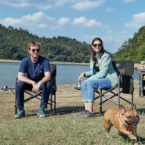 TIMBER RIDGE Camping Chair Heavy Duty 180kg Capacity, Directors Chair Folding Aluminum with Side Table, Portable for Outdoor Festival BBQs Black - Image 8