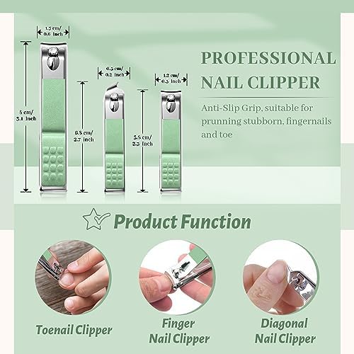 Nail Clipper Manicure Set, Manicure Pedicure Kit Professional, Travel Manicure Set for Women Men, Manicure & Pedicure Tools & Accessories, Nail Care Tool with Green Leather Travel Bag, Set 12 in 1 - Image 3