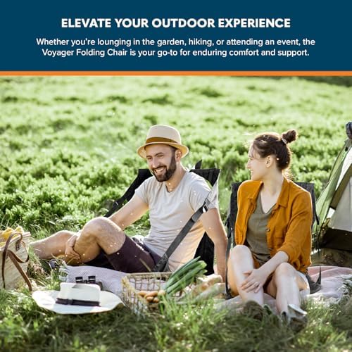 Voyager 2 Pack Folding Camping Chair - Lightweight & Portable with Carry Handle, Back Support, Adjustable Straps & Pocket - Durable & Waterproof for Festivals, Stadiums, Hiking & Garden (Black) - Image 6