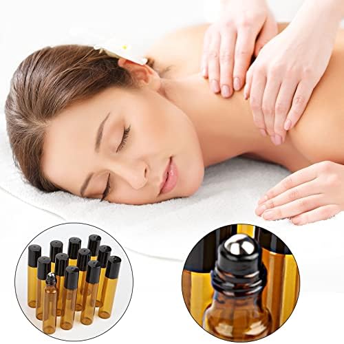 Essential Oil Roller Bottles 12Pcs 10ml Empty Rollerball Bottle Roll on Bottles with Stainless Steel Roller Balls Amber Glass Roller Bottles for Essential Oils,Perfumes,Cosmetics,Aromatherapy Massage - Image 4