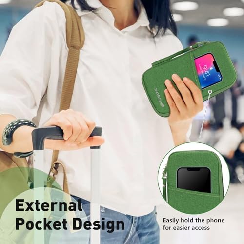 Passport Holder Travel Wallet, Large Capacity Travel Document Holder, RFID Blocking Waterproof Portable Travel Wallet Organiser for Cash Passport ID Card Credit Cards Ticket Pen, Green - Image 6