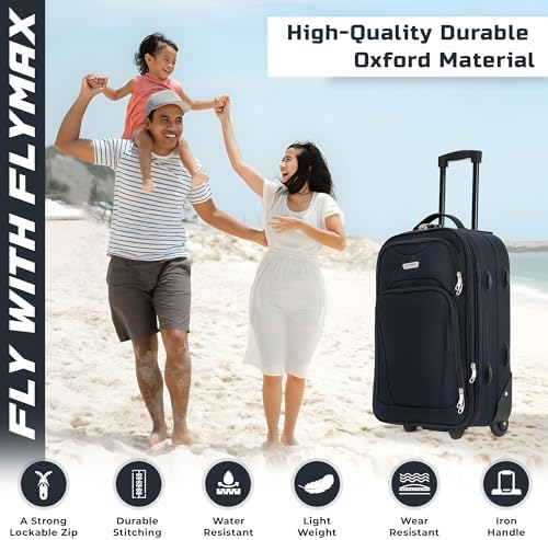 26" Medium Suitcase Lightweight Luggage Expandable Hold Check in Travel Bag on Wheels Blue 69L - Image 3