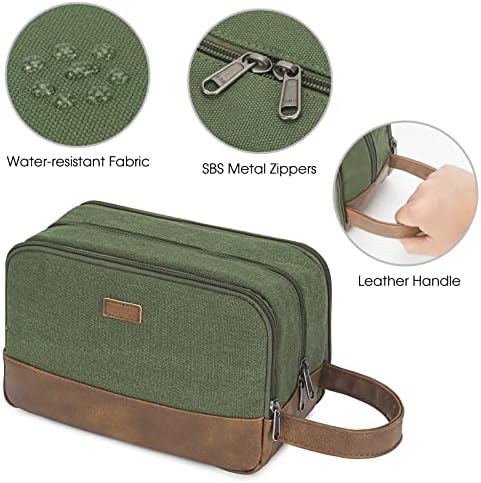 WANDF Travel Toiletry Bag for Men Hanging Dopp Kit Canvas Toiletry Organizer Water-Resistant Vegan Leather Shaving Bag for Toiletries Accessories (Green) - Image 5