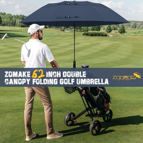 Golf Umbrella 62 inch - Umbrellas Windproof Strong Folding Umbrella Portable for Travel,Extra Large Compact Umbrella Double Canopy Vented for Men Women - Image 5