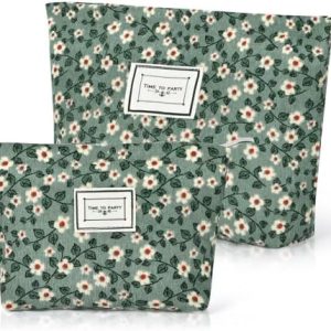Cosmetic Bags, 2 Pcs Small Floral Canvas Cosmetic Bag, Rose Flower Printing Corduroy Toiletry Bag, Multifunctional Travel Makeup Bag with Metal Zipper for Women Girls Gift